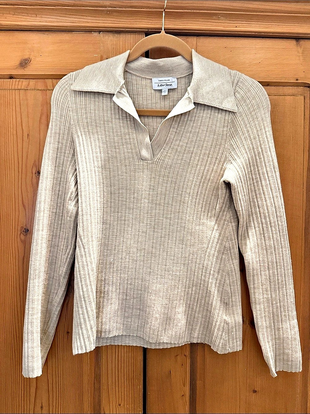 & other stories & Ribbed Long Sleeve Top in Beige Size Medium